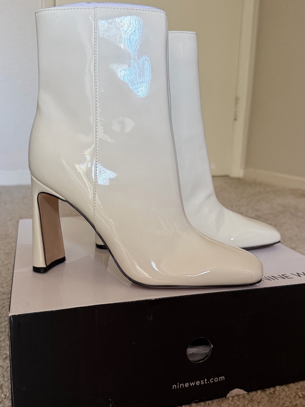 Nine West White Patent Pointed Toe Ankle Boots